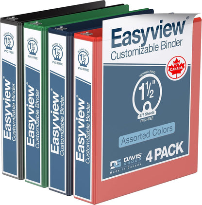 Easyview Premium 3-Ring Binders with Clear-View Covers and Round Rings, Binders for School or Office, 1 Inch, Pack of 6, Navy Blue