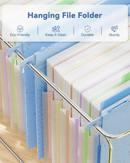 ANSOOK Wheat Straw Expandable Hanging File Folders Legal Size,7 Pockets 1.2" Accordion File Organizer,3 Pack Filing Cabinet Folders with Hooks,Large Capacity File Folder with Tabs,Hang File for Frame