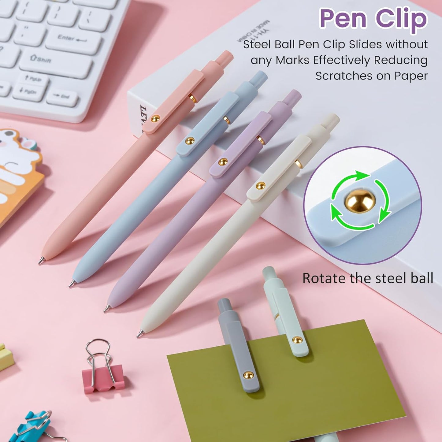 FIOVER 5pcs Gel Pens Quick Dry Ink Pens Fine Point Premium Retractable Rolling Ball Gel Pens Black Ink Smooth Writing for School Office Home