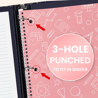 Oucaru Spiral Notebook College Ruled, 5 Pack, 1 Subject, 70 Sheets 8-1/2" x 10", 3 Hole Punched, Lined Journaling Notebooks, for Writing, Home & Office, School Supplies