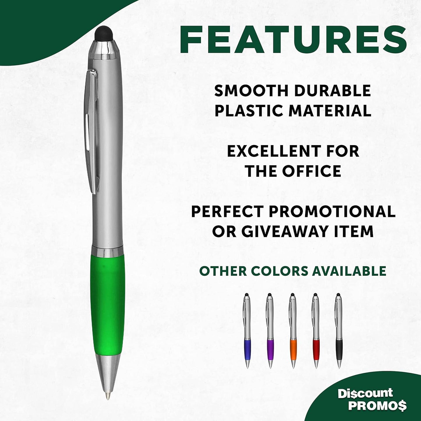 DISCOUNT PROMOS Custom Stylus Ballpoint Pens Set of 10/50/100, Personalized Bulk Pack - Black Ink, Great for Office, School, Business, Tradeshows, Events - Purple