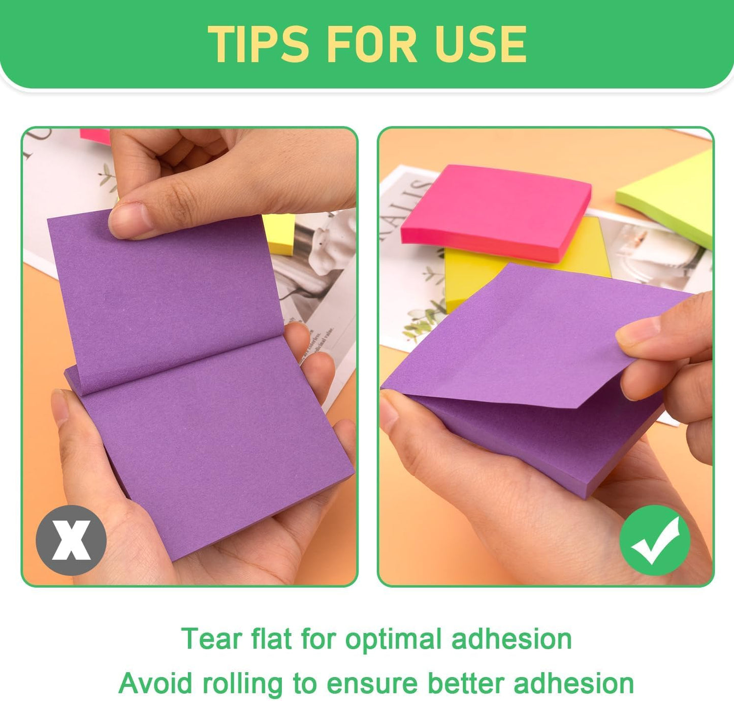 Sticky Notes 3x3 Inch (48 Pads) Bright Colors Self-Stick Memo Pads, Thick Paper Easy to Stick & Remove
