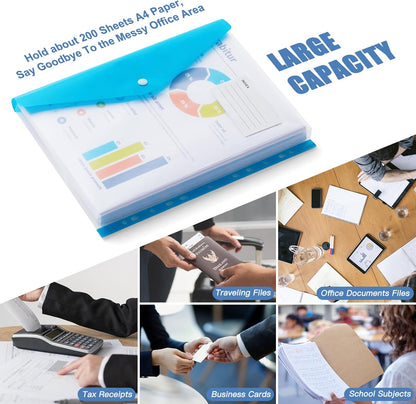 Plastic File Folders, Waterproof Transparent Expandable File Organiser, Portable Large Capacity A4B4 File Wallet for Office Business School (7 Pack)
