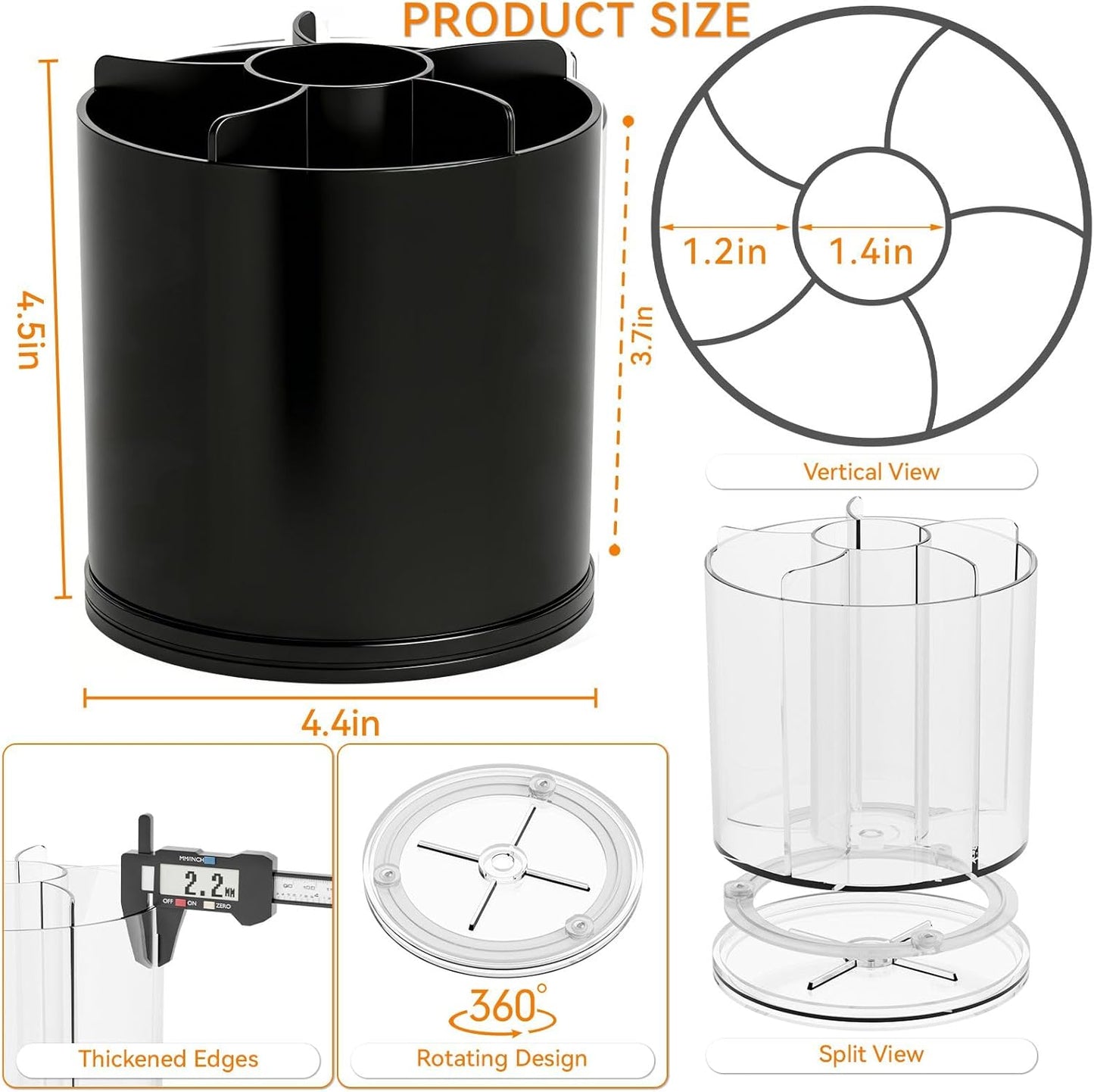 Yieach 360 Rotating Acrylic White Pen Holders and Pencil Cups for Desk,Small Cute Desk Organizers Accessories and Makeup Brush Holder,Spinning Pencil Caddy School Supplies Organizer for Teacher,1PCS