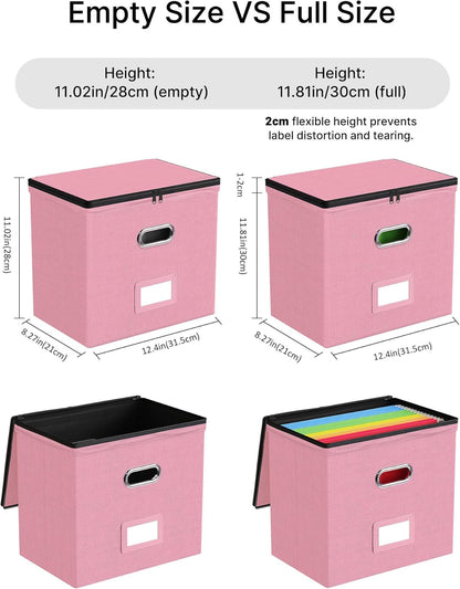 Oterri 2 Pack File Organizer Boxes with Lids, File Box with Mesh Pockets, Document Organizer Box for File Folders Letter Size, Zippers Filing Box for Home, Office, School (Green, Without Folders)