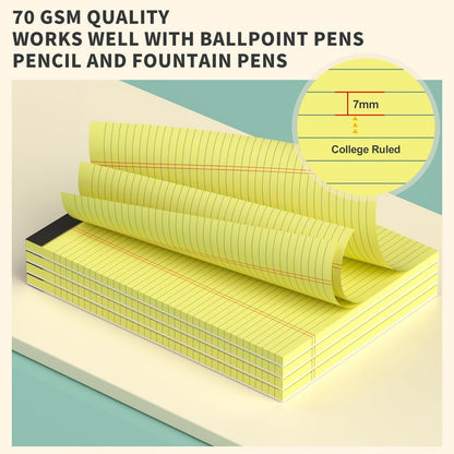 8 Pack Yellow Legal Pads 5x8 Small Note Pads 240 Sheets Perforated Yellow Pads Paper Narrow Ruled Writing Pad 80gsm Premium Thick Paper College Ruled Legal Notepads for Students, Office, Business