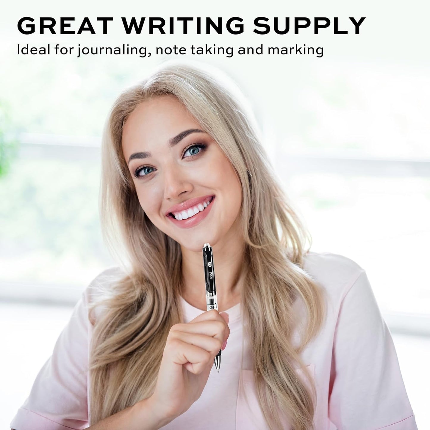 deli Gel Pens, 50 Pcs Retractable Pens Black Ink, Medium Point Pen 0.7mm, Smooth Writing, Fast Dry, No Bleed for Journaling Note Taking, Home School Office Supplies