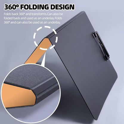 FRETONBA Clipboard Folder, A4 Foldable Clipboard with Horizontal and Vertical Double Metal Clips, 360 Degree Foldable Binder Clipboards with Pen Holder, File Cover Work Folder Clipboards, Green
