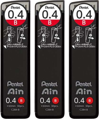 Pentel Ain AMZ-XC284HB3P Mechanical Lead, 0.02 inches (0.4 mm), HB, 3 Pieces