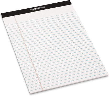 Amazon Basics Wide Ruled Lined Writing Note Pads with Sturdy Back, 8.5" x 11.75", Multicolor, 6-Pack, 300 Sheets, Perforated