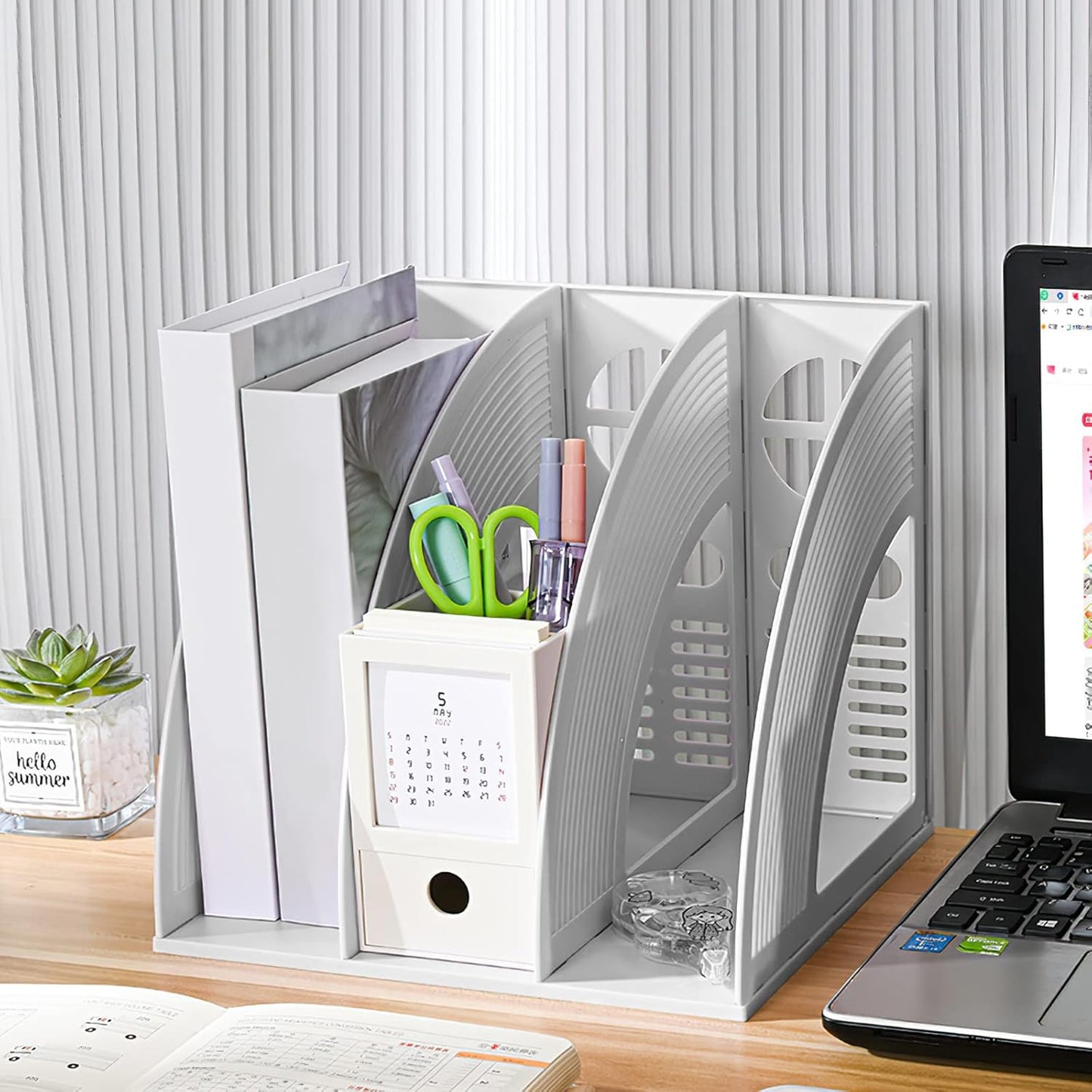 Marte Vanci Magazine File Holder Vertical PP Folder Book Desktop Organizer Plastic Storage Sturdy Vertical 4 Section Folder (Purple)