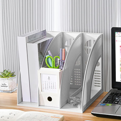 Marte Vanci Magazine File Holder Vertical PP Folder Book Desktop Organizer Plastic Storage Sturdy Vertical 4 Section Folder (Purple)