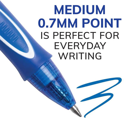 BIC Gelocity Quick Dry Blue Gel Pens, Medium Point (0.7mm), 12-Count Pack, Retractable Gel Pens with Comfortable Full Grip