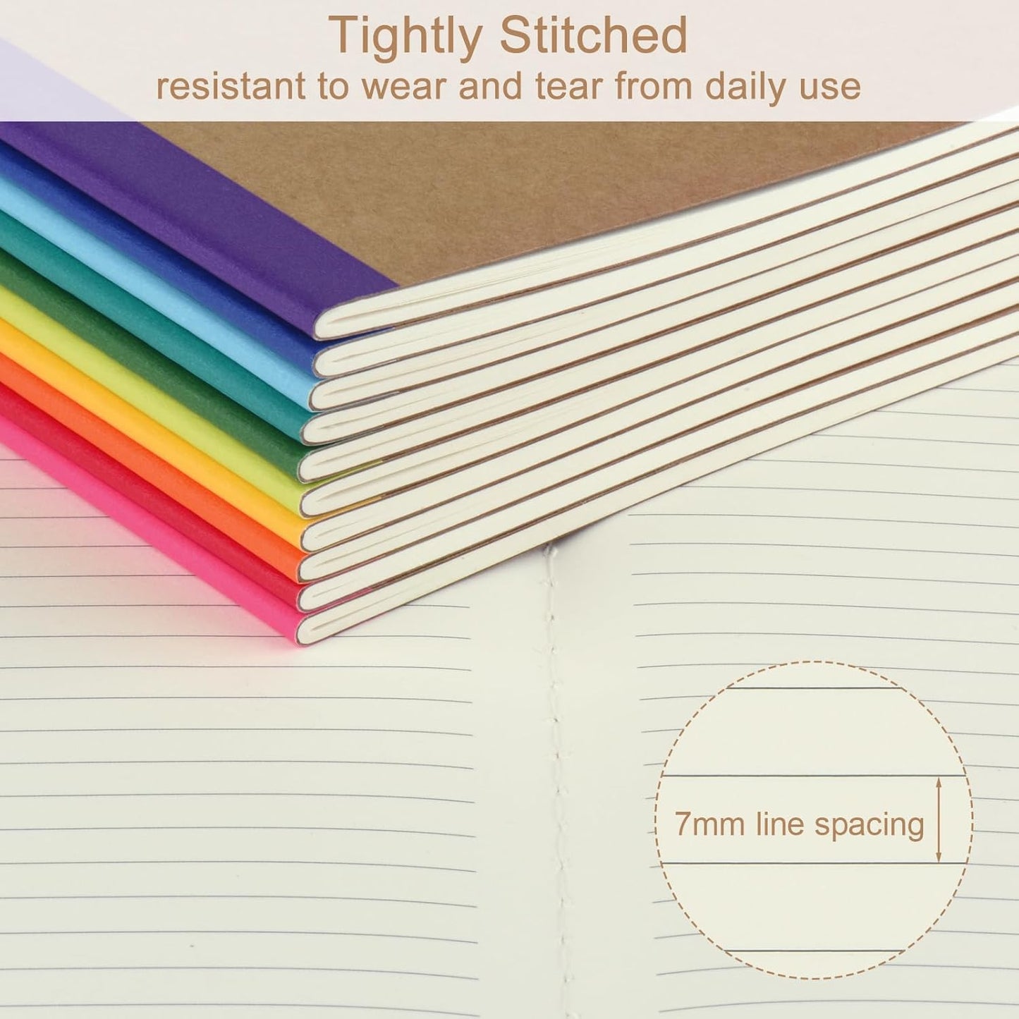ZCZN Composition Notebooks Bulk, A5 Kraft Cover Lined Journals with Rainbow Spines for School, Business, Work and Daliy Use (24, 8 colors)