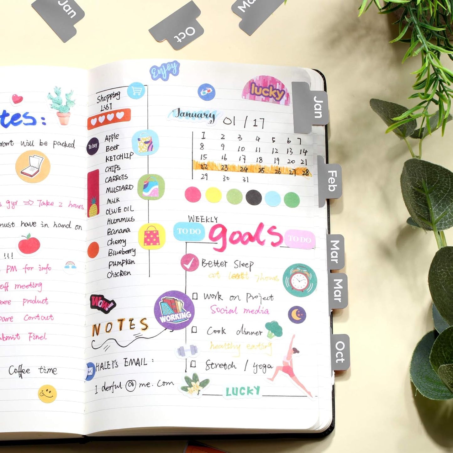 Outus 24 Pieces Monthly Adhesive Tabs for Planner - Designer Accessories Monthly Tabs Stickers Decorative for Office Planners Organizations Sturdy Notebook Planners Journal(Black)