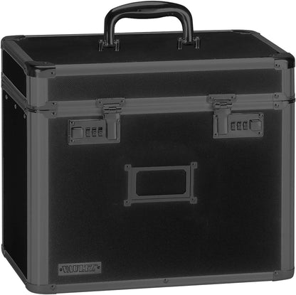 Vaultz File Organizer Storage Box - 14 x 7 x 12.19 Inch Letter Size, Portable Locking Storage Totes with Dual Combination Locks for Filing Office Documents - Black
