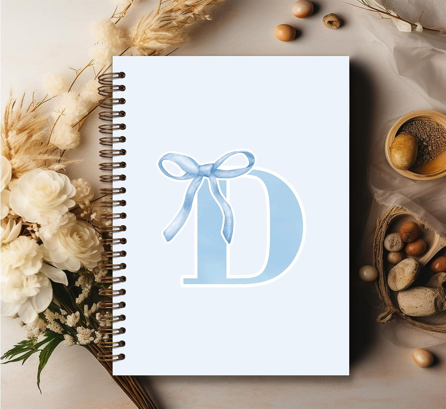 Blue Bow Journal Notebook for Girls,Initial H Journals Personalized Diary Gifts for Teen Girl Kids,Monogrammed Gifts for Women,Trendy Coquette Cute Hardcover Spiral Notebook 5.5 x 8.3 - Colors B