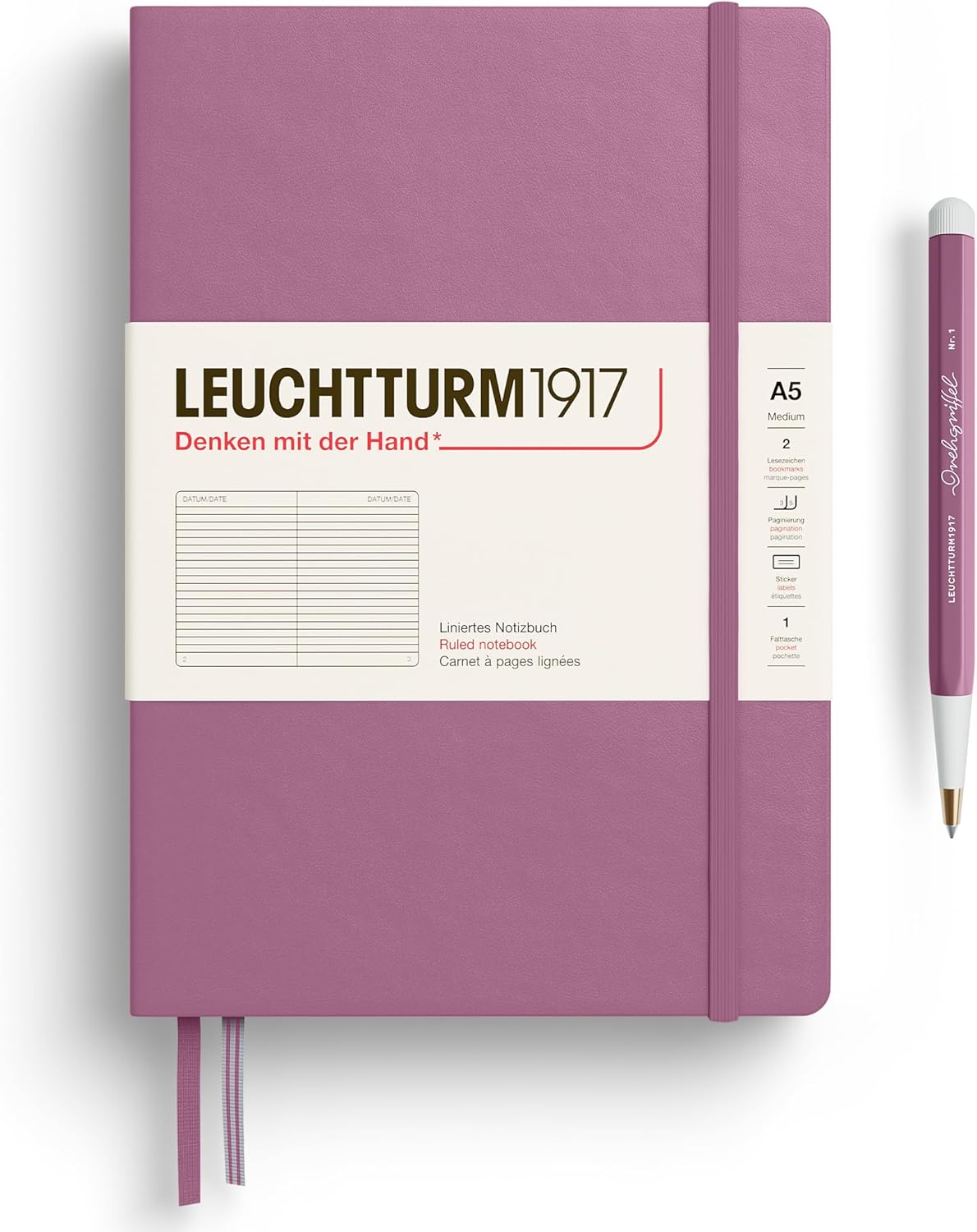 LEUCHTTURM1917 - Notebook Hardcover Medium A5-251 Numbered Pages for Writing and Journaling - Thinking Ahead (Plain Paper, Spice Brown)