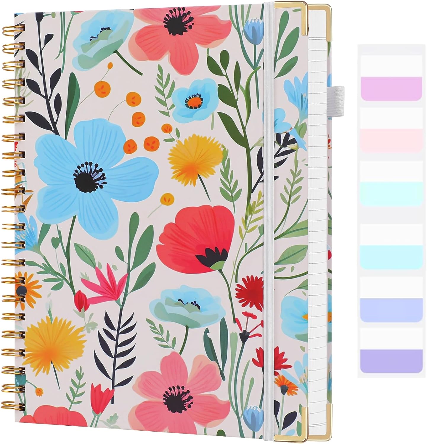 College Ruled Notebook - Hardcover Spiral Notebook 8.5" x 11" - Lined Journal Notebook for Women - A4 Large Notebooks for Writing - Pretty Journal Flower Notebook for Work - Diary - 24 Tabs - Red