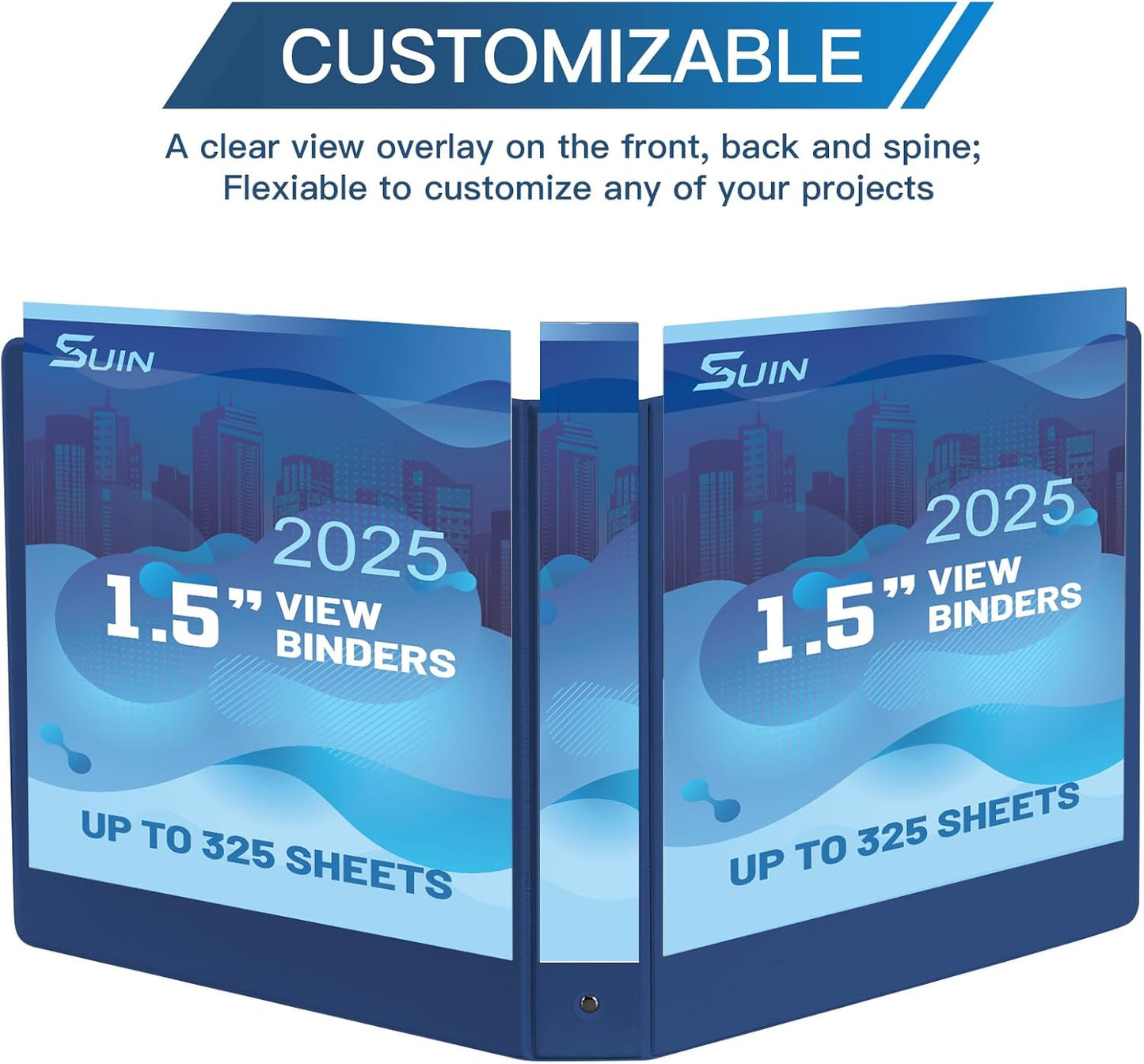 SUIN 1.5-Inch 3-Ring Binders with 2 Interior Pockets, Premium Clear View Presentation Binder Holds 325 Sheets Letter Size, Office School Home,6 Pack