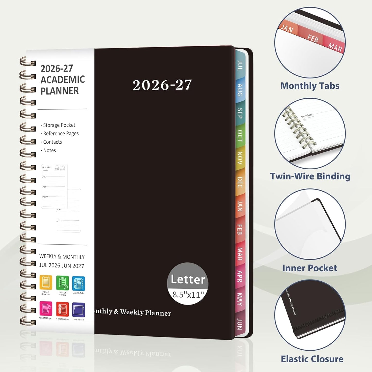 Planner 2026-2027, Weekly and Monthly Academic Year Calendar Planner, July 2026 - June 2027, Daily Agenda Book for Office School Supplies, A5(6.3'' x 8.5'')