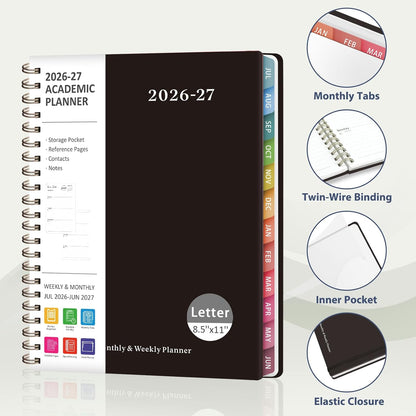 Planner 2026-2027, Weekly and Monthly Academic Year Calendar Planner, July 2026 - June 2027, Daily Agenda Book for Office School Supplies, A5(6.3'' x 8.5'')