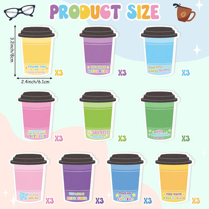 Xqumoi 30 Pack Teacher Sticky Notes - Funny Coffee Cup Self Sticky Notepads Writing Memo Pads for Teacher Appreciation Back to School Office Supplies Coffee Lover Gift Party Favors Goodies Bag Fillers