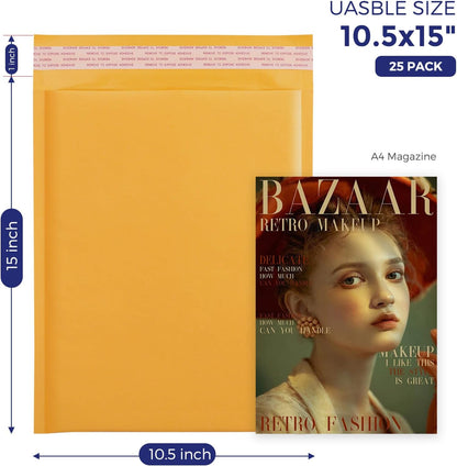 Fuxury Kraft Bubble Mailer 4x8” 50Pack Padded Envelopes Usable Size 4x7" Strong Adhesion Thick Bubble Envelopes Waterproof Cushioned Bubble Mailers Packaging for Small Business #000 Yellow