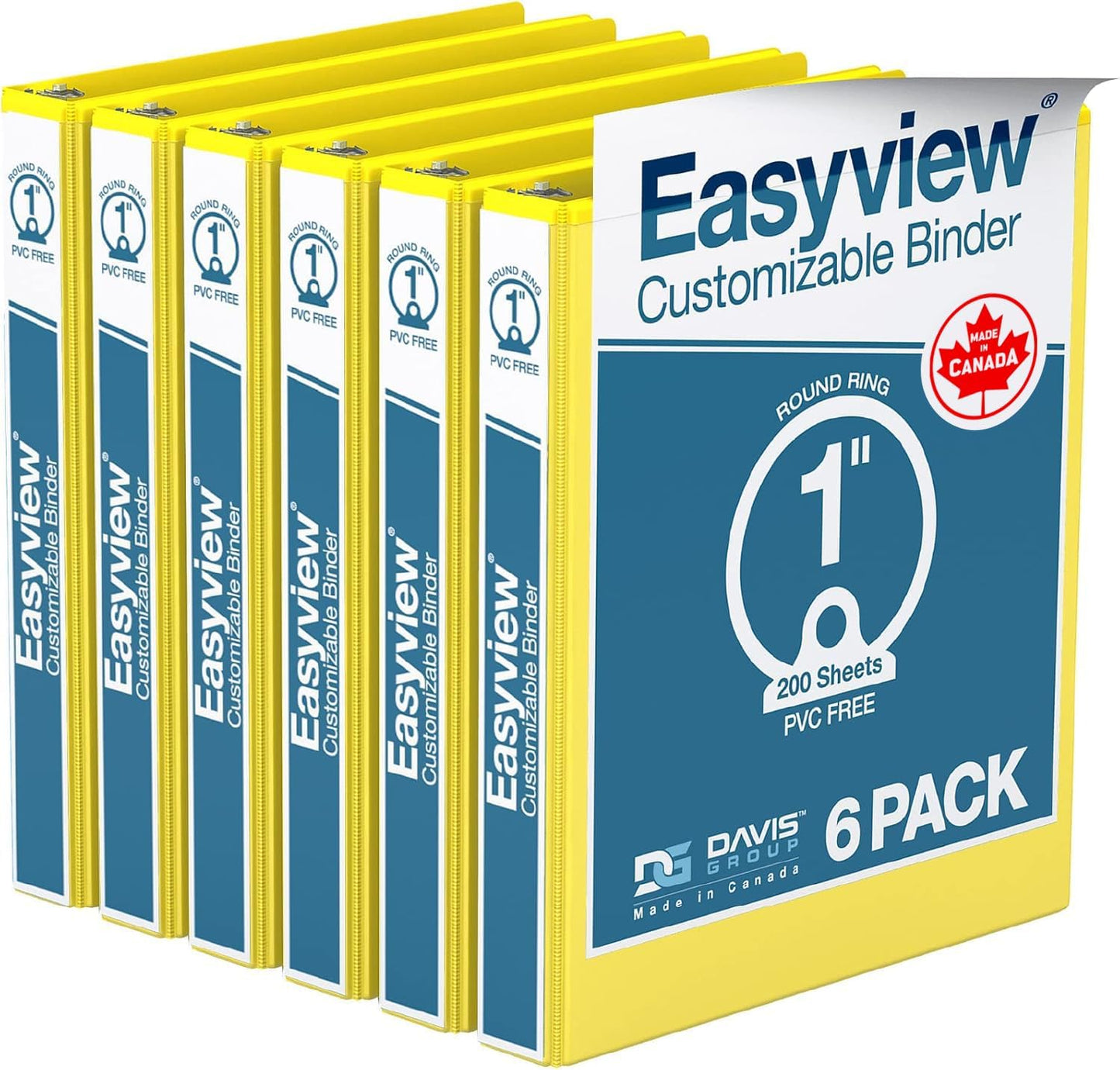 Easyview Premium 3-Ring Binders with Clear-View Covers and Round Rings, Binders for School or Office, 1 Inch, Pack of 6, Navy Blue