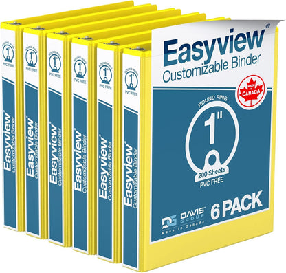 Easyview Premium 3-Ring Binders with Clear-View Covers and Round Rings, Binders for School or Office, 1 Inch, Pack of 6, Navy Blue