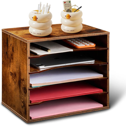 EMERIT 4-Tier Adjustable Paper Organizer, Large Capacity Desktop Organzier for Textbooks/Magazines/Office Files, Wooden Dividers, 7 lbs per Shelf, White