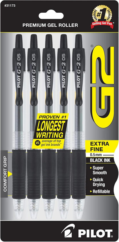 PILOT G2 Premium Refillable and Retractable Rolling Ball Gel Pens, Extra Fine Point, Assorted Color Inks, 5-Pack (31300)