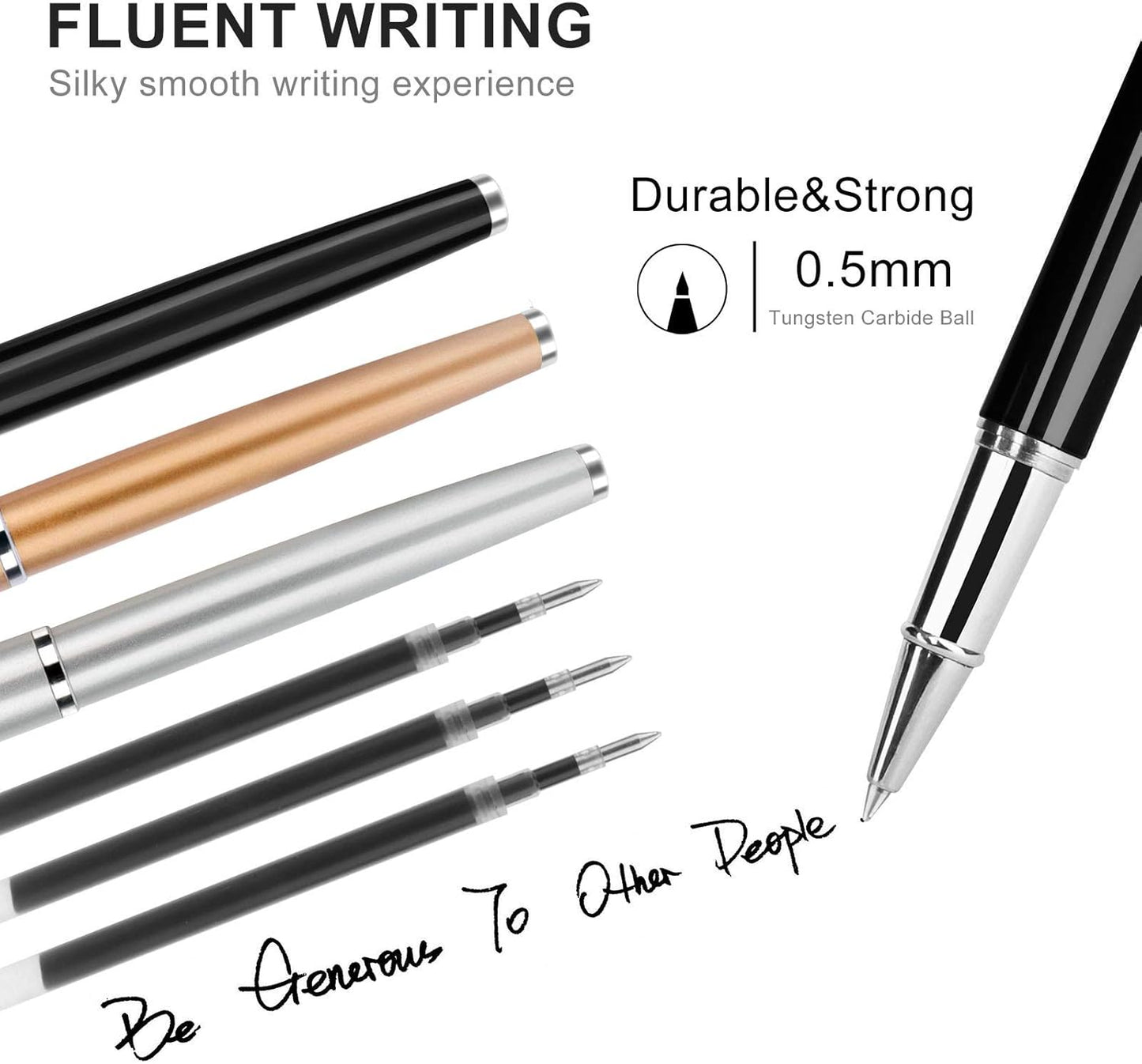 8 Pieces Replaceable Ballpoint Pen Refills Work for Most Brands Pens with Smooth Writing,Free-Flowing German Ink with Medium 0.5mm Ballpoint Tip(Black Refills and Length 4.4inch)