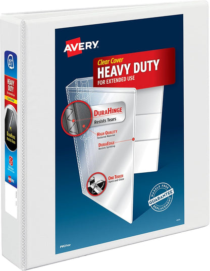 Avery Heavy-Duty View 3 Ring Binder, 2" One Touch Slant Rings, Holds 8.5" x 11" Paper, 1 White Binder (05504)