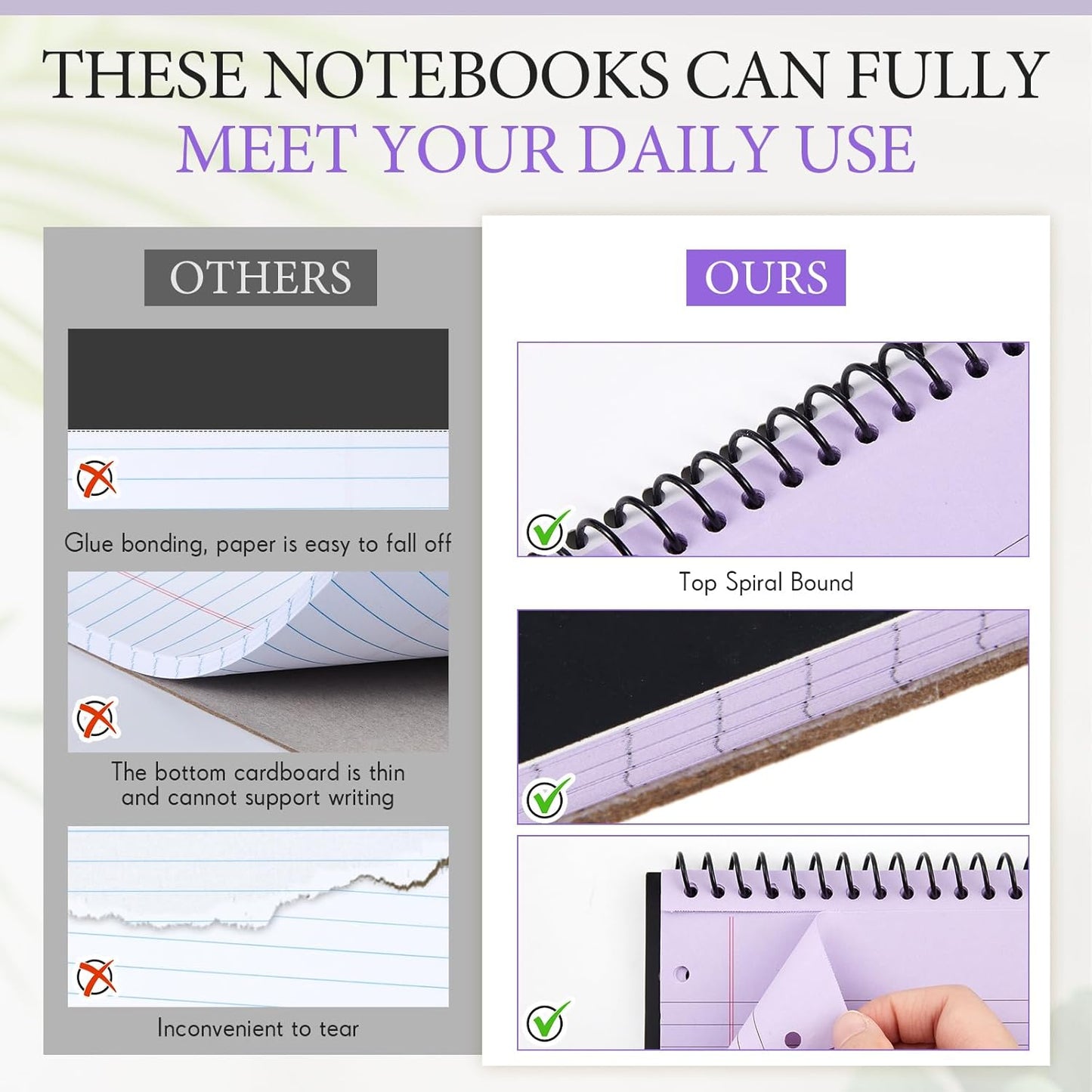 MotiMind 10 Pack 8.5" x 11" Top Spiral Notebook with 3 Hole Punched Morandi Colors Legal Pads College Ruled Notepad 50 Sheets Hard Cardboard Paper Wirebound Notepad for Office School Business