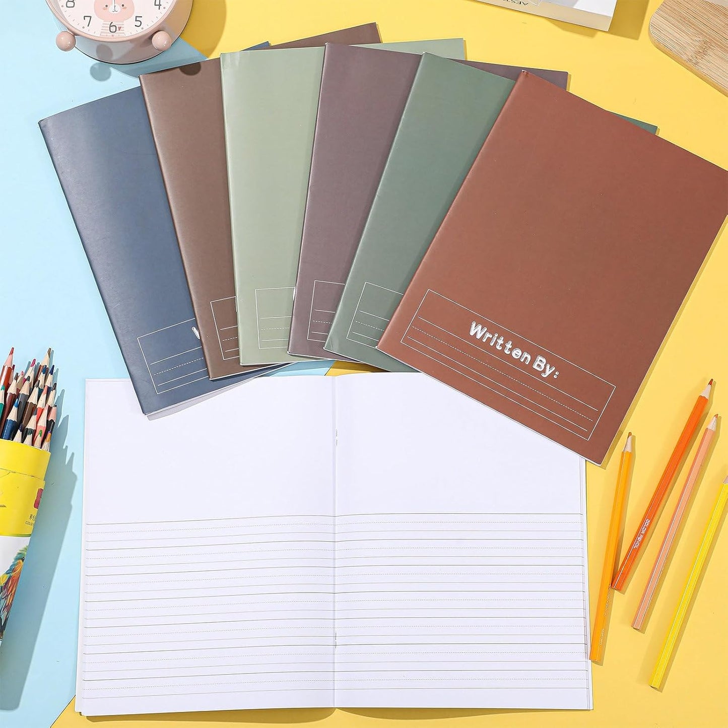 Henoyso 12 Pcs Primary Composition Notebook K-2 Primary Journal, Notebook for Kids Supplies, Bulk Blank Writing Book for Kid to Write Draw Journal 60 Page (9.8″ X 7.5″,Light Color)