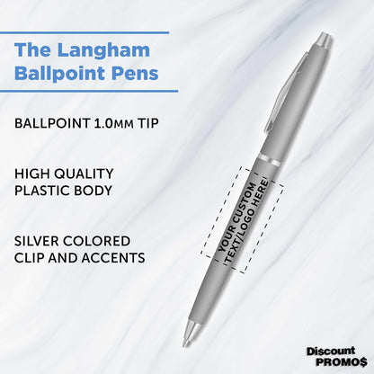 Personalized Langham Ballpoint Pens, Set of 10/50/100 by DISCOUNT PROMOS - Black Ink, Great for Office, Business, Tradeshows - Black