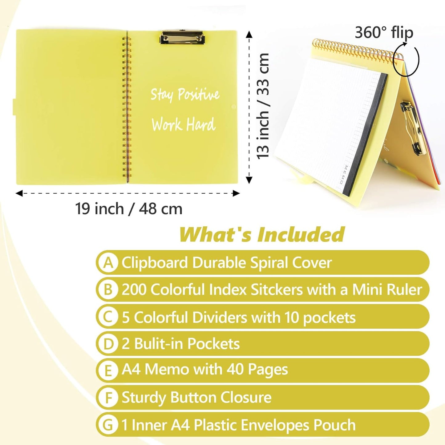 Clipboard Folio with Notepad, Multifunctional Clipboard Folder with Storage, 5 Folders with 11 Pockets, Waterproof Organizer with Refillable Notepad 40 Pages, Lightweight, Button Closure (Macron Pink)
