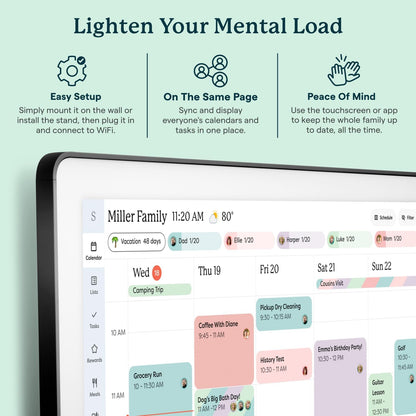 Skylight Calendar Max: 27-Inch Smart Digital Calendar & Chore Chart, Family Organizer with Interactive Touchscreen Display – Wall Mountable in Portrait or Landscape, Classic White Frame