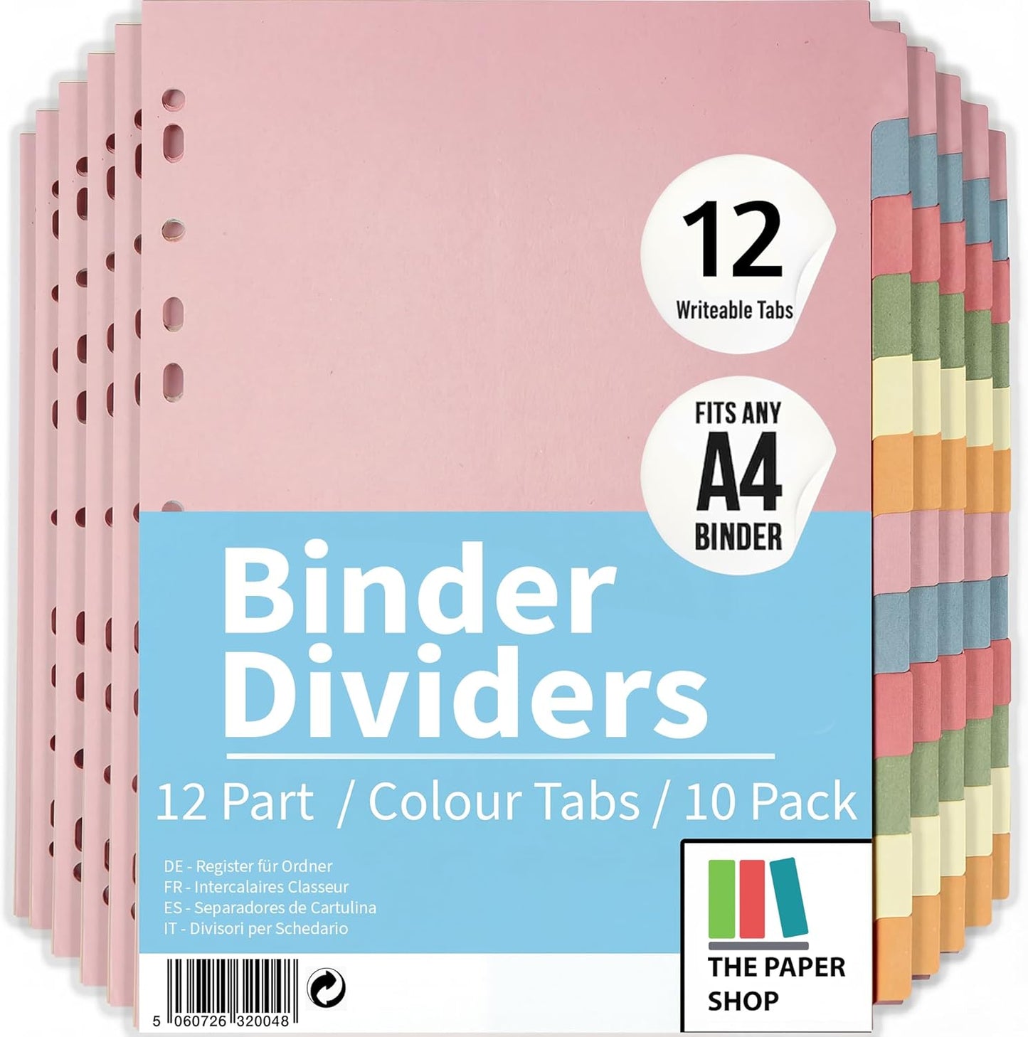 Binder Dividers with Tabs A4 12 Part | DIviders for 3 Ring Binder | Perfect for Organizing Pages in 3 Ring Binder Dividers with tabs, Each Set Includes Tab Dividers - The Paper Shop (1)