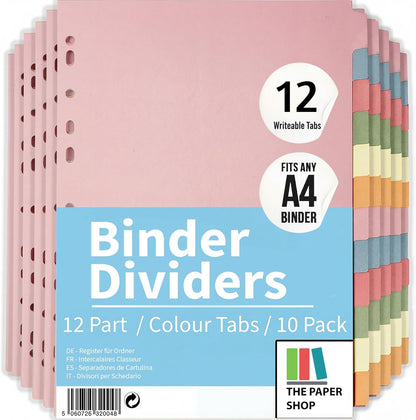 Binder Dividers with Tabs A4 12 Part | DIviders for 3 Ring Binder | Perfect for Organizing Pages in 3 Ring Binder Dividers with tabs, Each Set Includes Tab Dividers - The Paper Shop (1)