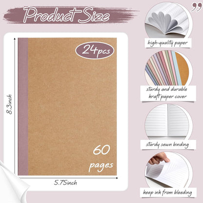 Harloon A5 Composition Notebook Journals 8 x 5.75 in College Ruled Kraft Notebooks with Rainbow Spines Small Lined Composition Book for Office Home(Bright Color,24 Pcs)