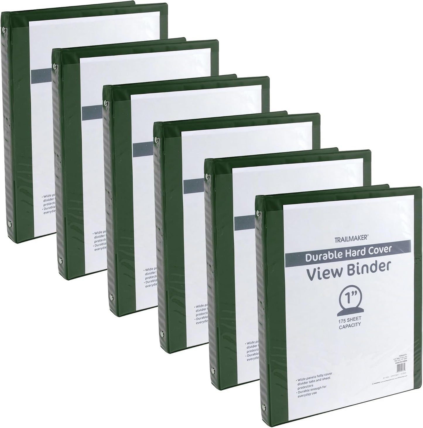 Trail Maker 1 inch Binders (50 Pack), 3 Ring Hardcover Binders in Bulk with Clear View Cover, Pockets for Classroom, Office, Portfolios | Bulk School, Teacher, Office Supplies (White Only Pack)