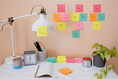 Post-it Super Sticky Notes, 3 Sticky Note Pads, 3 x 3 in., School Supplies, Office Products, Sticky Notes for Vertical Surfaces, Monitors, Walls and Windows, Supernova Neons Collection