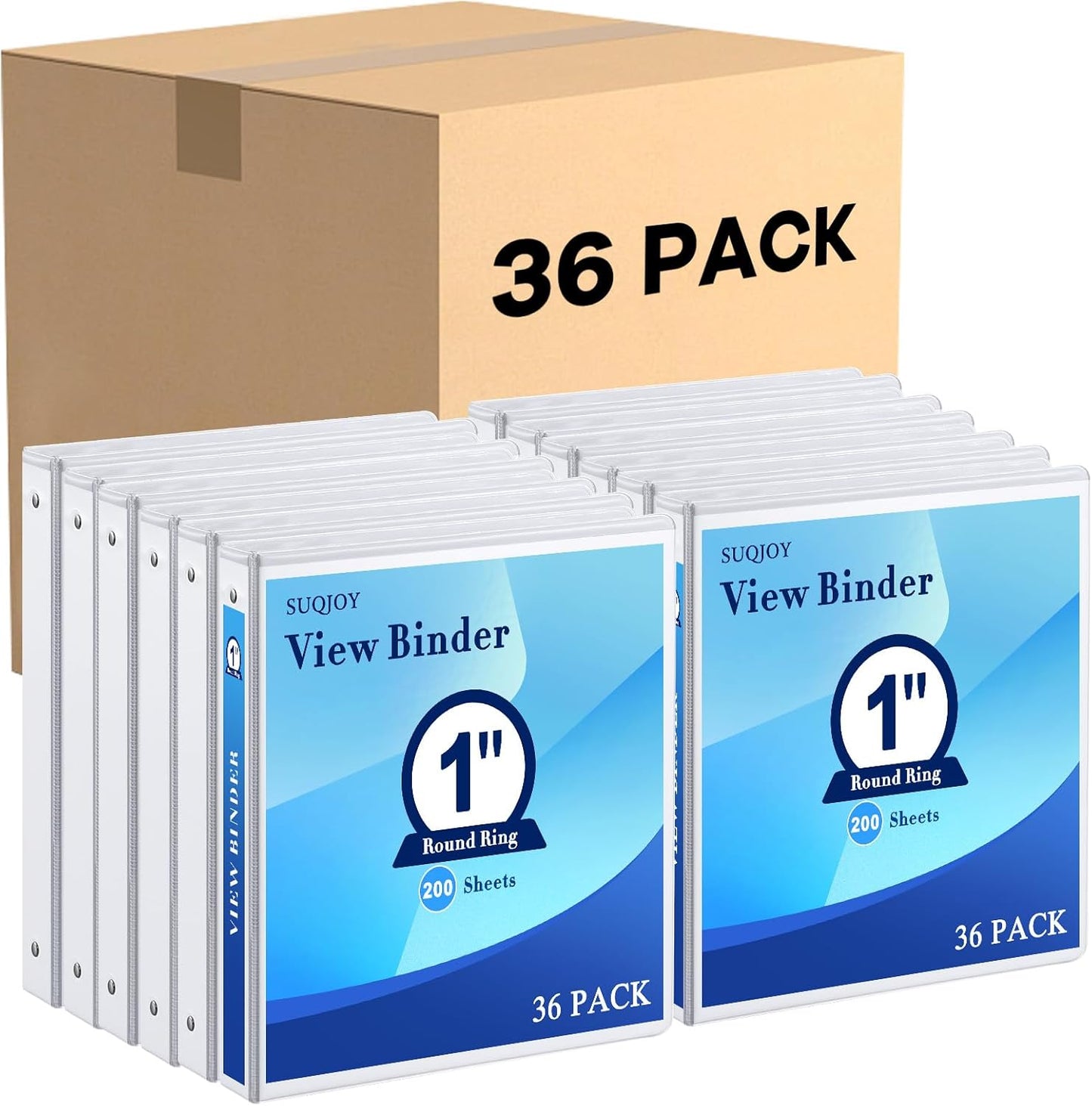 1/2 Inch 3-Ring Binder, 0.5-inch Round Ring Binder with 2 Inside Pockets, 12 Pack White Binders, Clear View CoverBinder Holds 8.5'' x 11''Paper for Office/Home/Back to School
