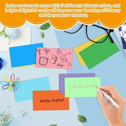 BIGNC 300 PCS Colored Index Cards, 3x5 Inch Blank Note Cards Study Cards Flash for Studying Learning, Memo Scratch Pad