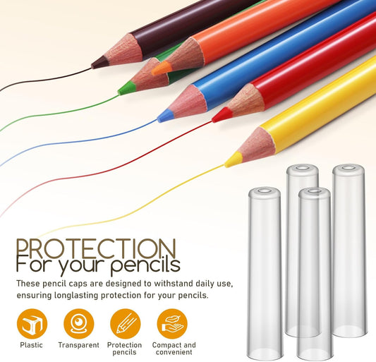 Gatuida 10pcs Plastic Pencil Caps Clear Pencil Tip Protector Cover Wooden Pen Extender Holders For Classroom School Office Student Supplies