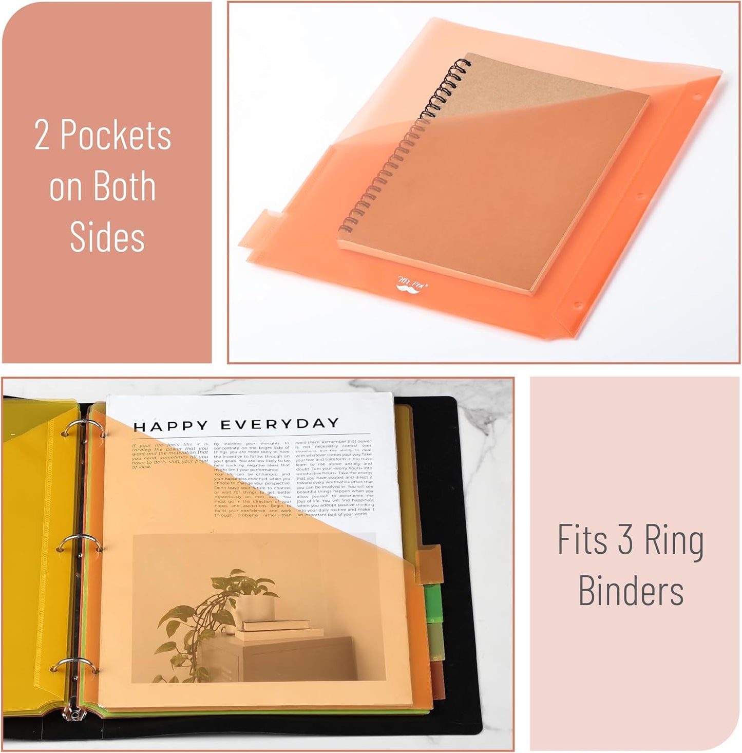 Mr. Pen- Binder Dividers with Pockets and Tabs, 1 Set, 8 Tabs/Set, Colorful, 3 Ring Binder Dividers with Tabs and Pockets on Both Sides