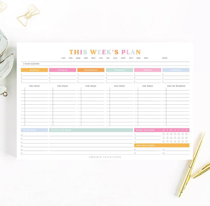 ThreeKin Weekly Planner - Premium 52-Sheet Tear-Off Notepad, 8.5 x 11 inches, Clean Colorful Design, Perfect for Work, School, Projects, and Entrepreneurs, Female & USA Owned Business