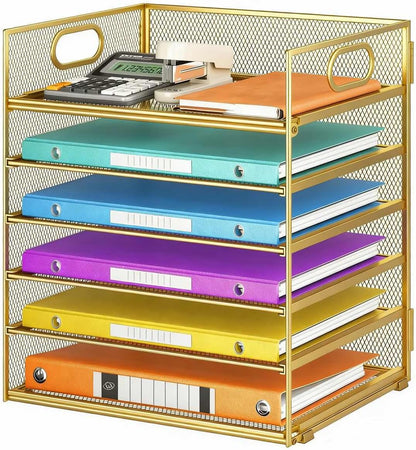 Lavatino 5 Tray Desk File Organizer, Black Mesh Paper Sorter Letter Tray Organizer with Handle, Desktop File Organizer and Storage for Letter/A4 Office File Folder